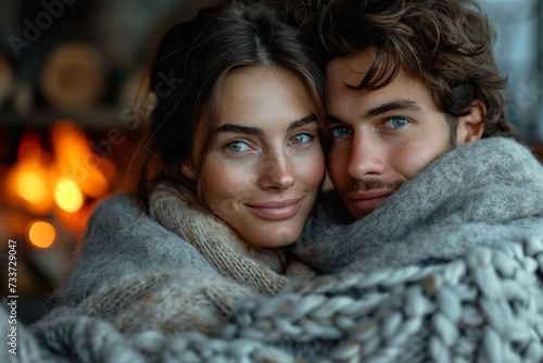 Cozy Embrace: A Portrait of Intimacy by the Fireside