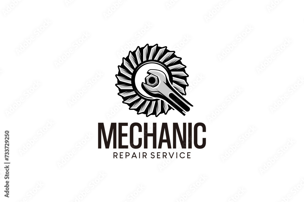 Fototapeta premium vector wrench and bolt with gear for mechanic logo design, machine repair service