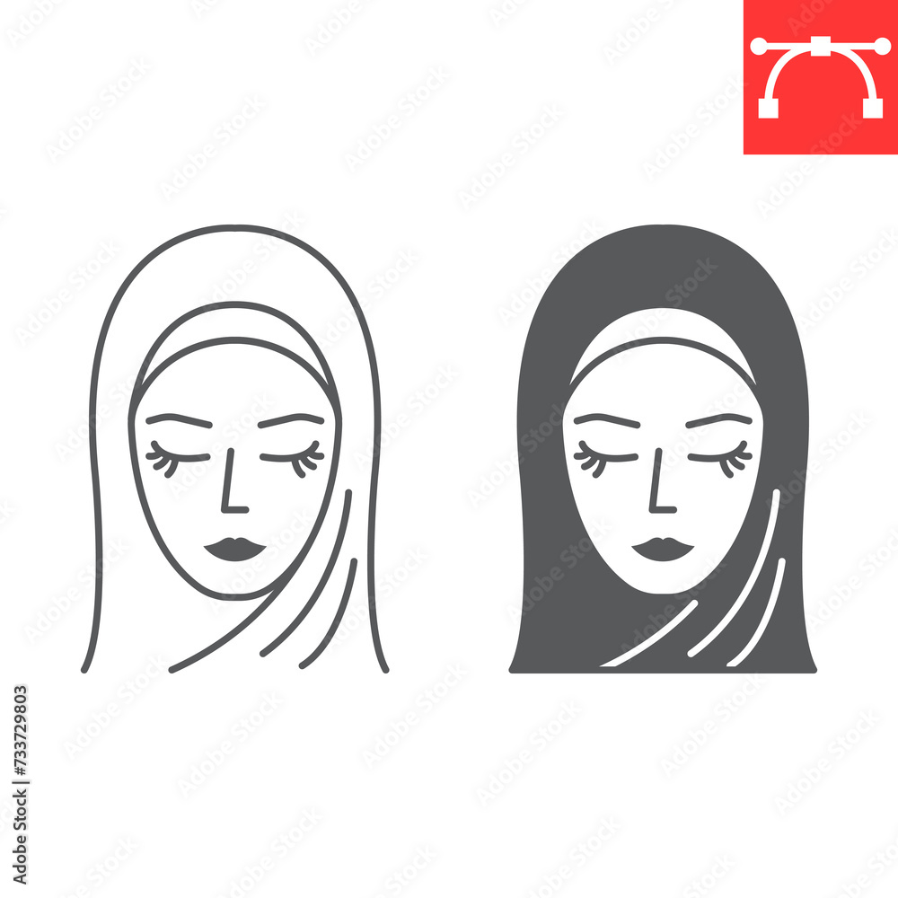 Hijab woman line and glyph icon, Ramadan and muslim, islamic woman vector icon, vector graphics, editable stroke outline sign, eps 10. Hijab woman line and glyph icon, Ramadan and muslim, islamic woman vector icon, vector graphics, editable stroke outline sign, eps 10.