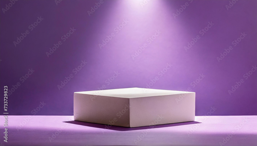 Empty square pedestal for product displays with lighting on purple studio background Empty square pedestal for product displays with lighting on purple studio background