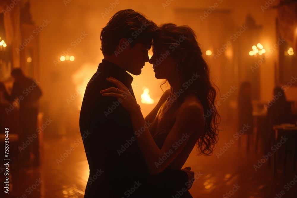 Romantic Couple Dancing in a Dreamy Candlelit Ballroom