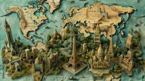 Miniature of popular monuments in the world all together