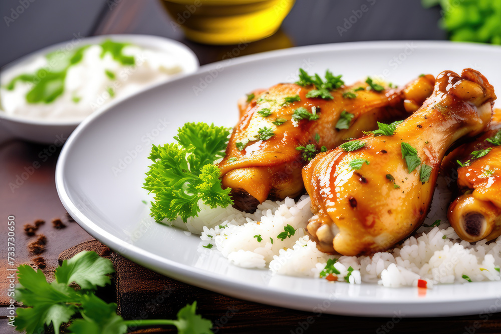 chicken thighs with rice, generated by artificial intelligence chicken thighs with rice, generated by artificial intelligence