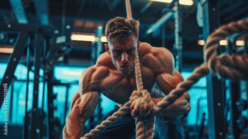 Young muscular man working out photo
