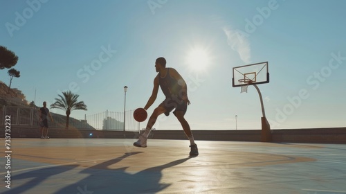 Amateur player playing basketball alone outdoor © Elvin