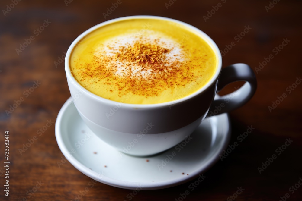 Turmeric Latte Froth: Frothy turmeric latte with a sprinkle of spice. Turmeric Latte Froth: Frothy turmeric latte with a sprinkle of spice.