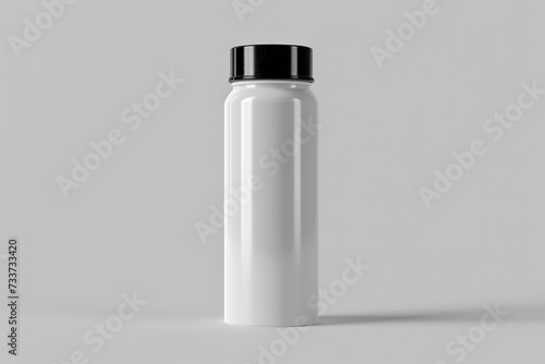 White spray paint can mockup with black lid.