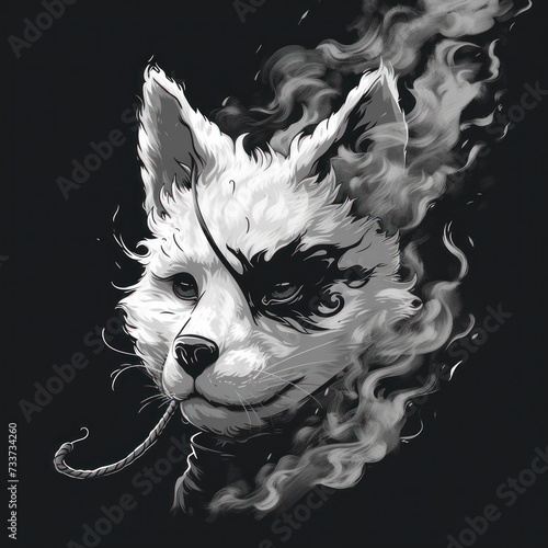 mask kitsune illustrasi with fire black and white photo