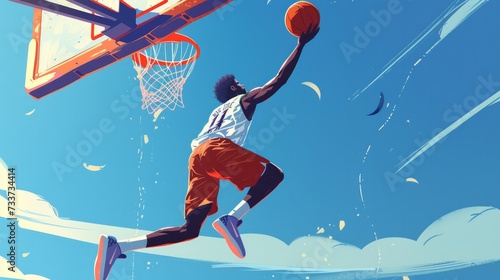 Basketball player about to slum dunk, vector illustration