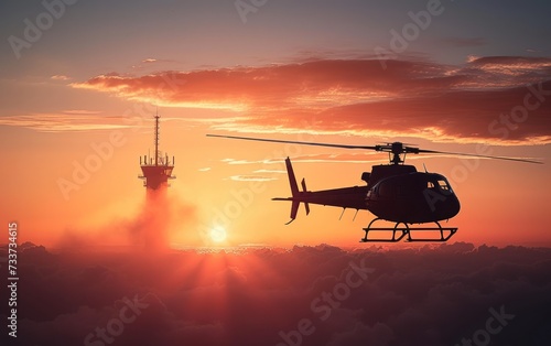 helicopter on the sunset