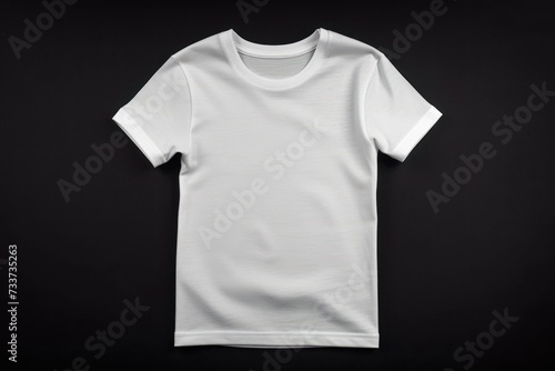 White womens cotton tshirt mockup on black background. Design t shirt template, print presentation mock up. Top view flat lay.