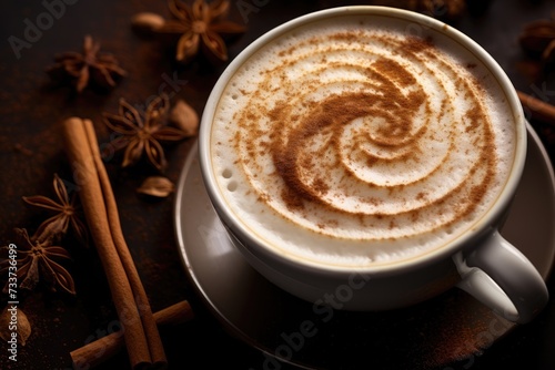 Chai Latte Swirl: Swirling chai latte with a dusting of spices.
