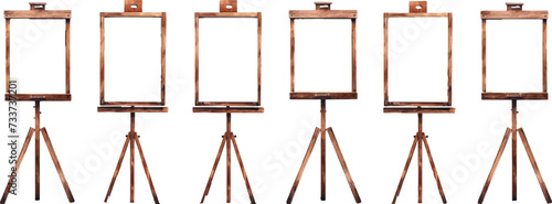 Watercolor outdoor menu advertising stands on white background.