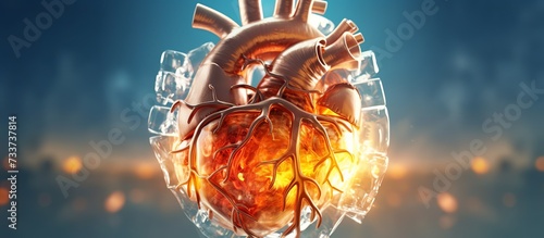 abstract human heart organ vector illustration with technology background #733737814
