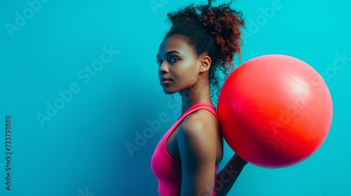 Fit girl with a red or yellow pilates ball exercising © Elvin