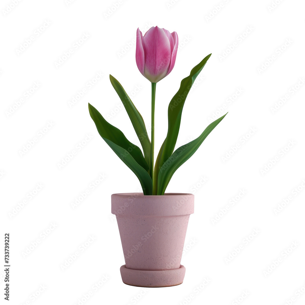Tulip flower in minimalist pot isolated on flat on transparency background PNG