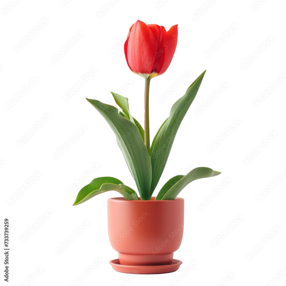 realistic photo of Tulip flower in minimalist pot  on transparency background PNG