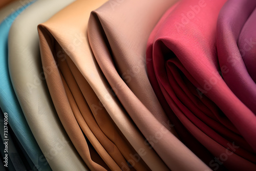 Silk fabrics of different colors folded photo