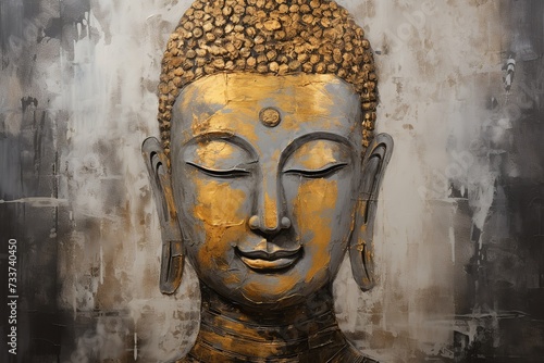 illustration of buddha painted canvas in the style of silver, Generative ai