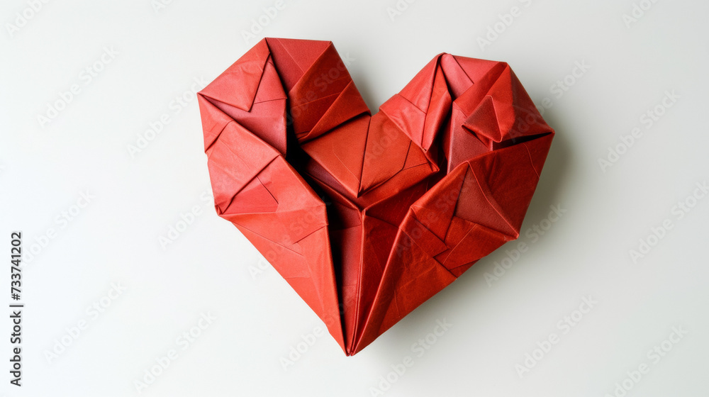 Red Origami Heart on White Background Red Origami Heart on White Background