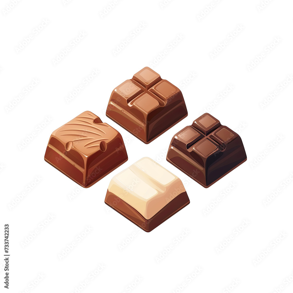 Assorted Miniature Chocolate Pieces Isolated on White Background