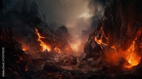 Eruption of volcanic magma, Volcanic lava eruption. photo