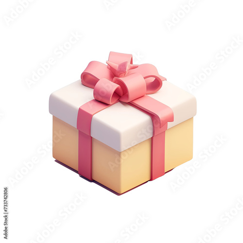 3D Illustration of a Gift Box with Pink Ribbon on White Background