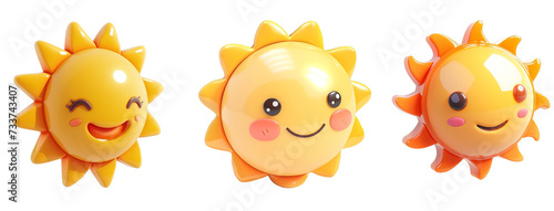 3D Rendered Illustration of Smiling Suns on White Background