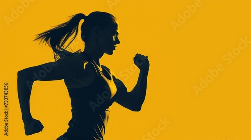 Fit woman doing exercises in yellow background