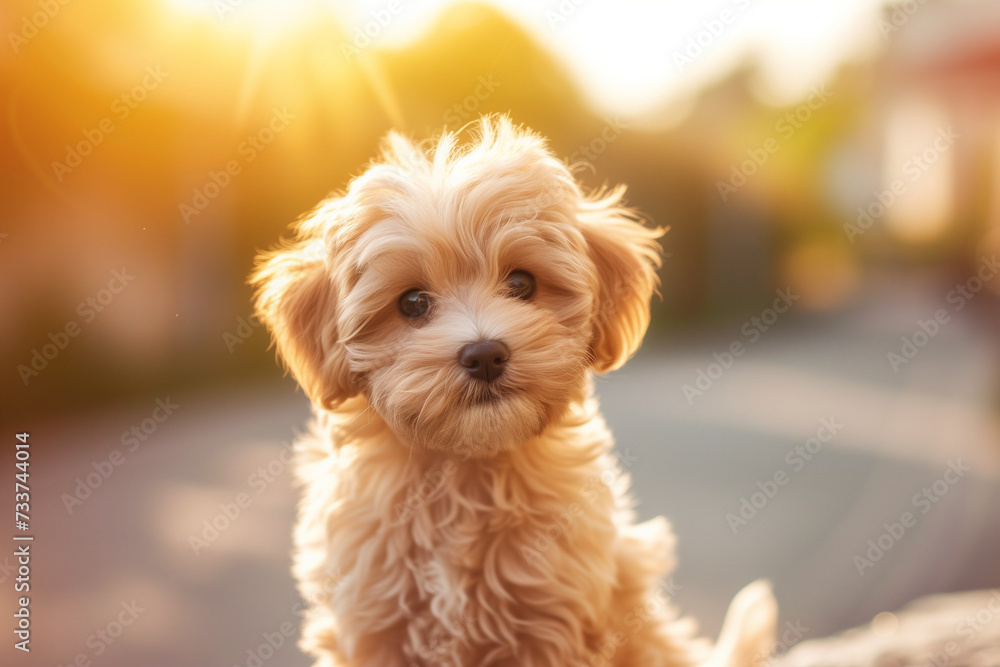 Cute puppy maltipoo in park