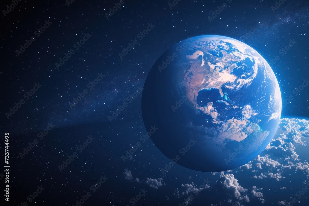 Right Side of The Planet Earth Globe on a starry space background.