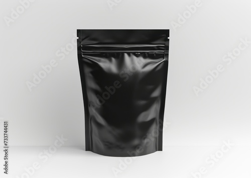Black foil food doy pack stand up pouch, zipper pouch packaging bag mockup on isolated white background, ready for design presentation, illustration