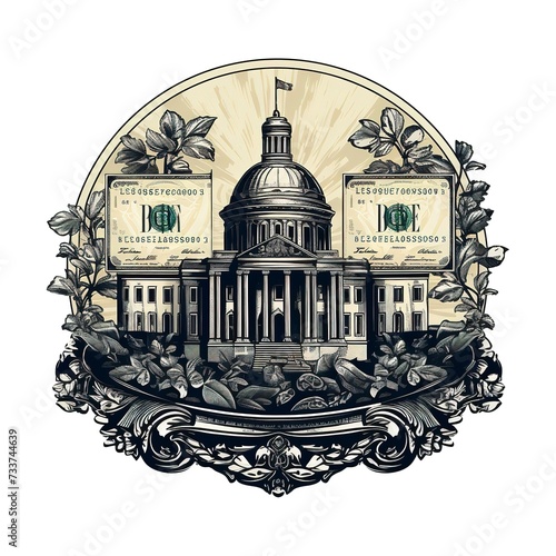 money emblem, kitschy vintage retro simple on a white background.