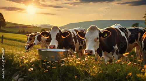 hay feeding cows photo