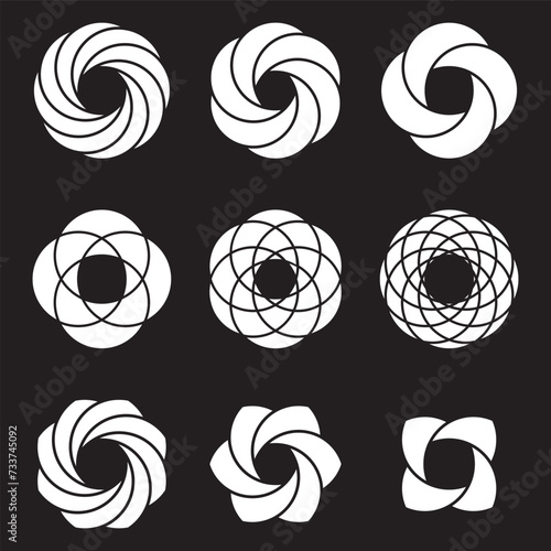 Abstract minimal designs isolated on black background. Geometric logotype designs. Vector illustration.