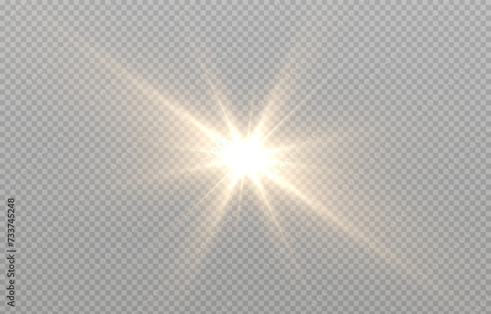 Vector light on isolated transparent background. Sun, rays of light png. Magic glow, golden light png