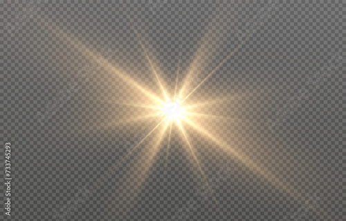 Vector light on isolated transparent background. Sun, rays of light png. Magic glow, golden light png