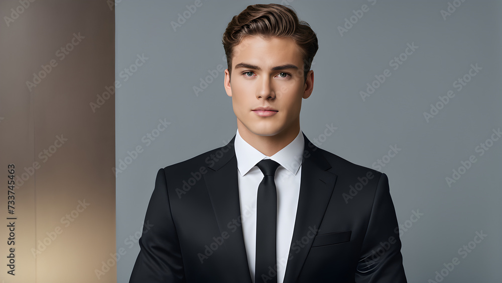 A smart man with a slightly nervous expression going to an interview wearing a suit. Generative AI. A smart man with a slightly nervous expression going to an interview wearing a suit. Generative AI.
