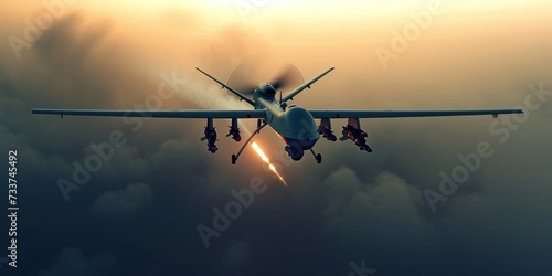 Military combat drone UAV launching missiles © Tisha