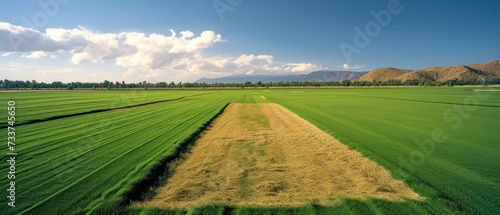 Partially cut sod field in the spring on a sod farm in California's Coachella Valley, Oasis, California, © Tisha