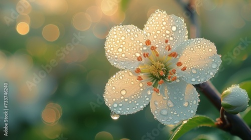 White Flower With Water Droplets