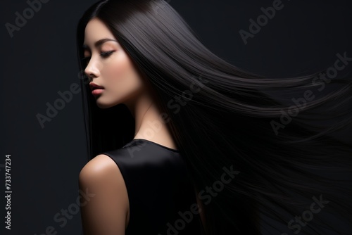 illustration of Sassoon hair model beautiful Asian woman long , Generative ai photo