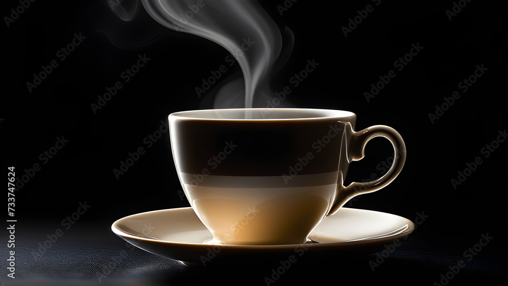 An image of a cup of warm coffee on a black background. Generative ai. An image of a cup of warm coffee on a black background. Generative ai.