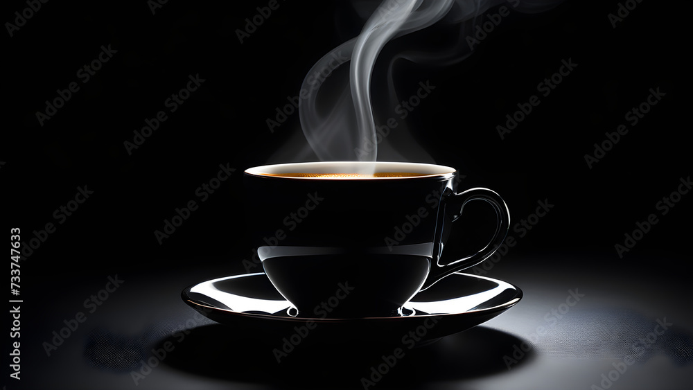 An image of a cup of warm coffee on a black background. Generative ai. An image of a cup of warm coffee on a black background. Generative ai.