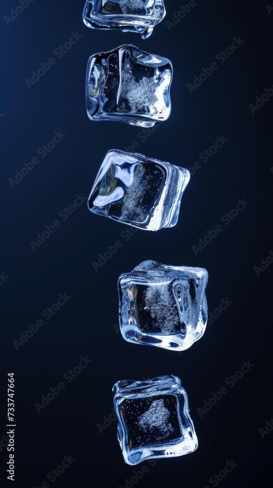 Crystalline Ice Cubes Floating - Pure and Fresh Concept Crystalline Ice Cubes Floating - Pure and Fresh Concept