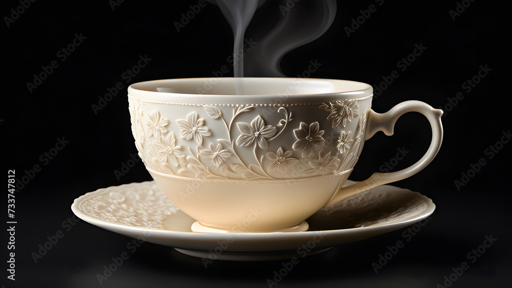 An image of a cup of warm coffee on a black background. Generative ai. An image of a cup of warm coffee on a black background. Generative ai.