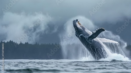 Majestic Humpback Whale Breaching the Ocean Surface