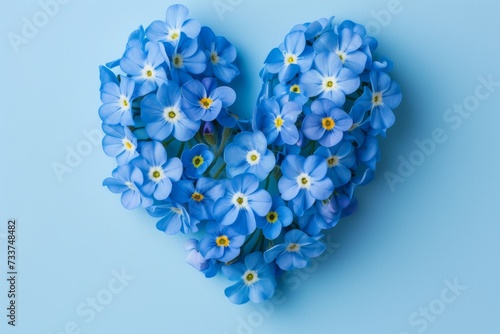 close-up of a textured blue heart, meticulously composed of individual flower pieces, each with subtle variations in color and shade