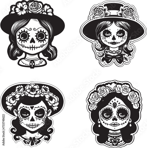 catrina flat design vector set illustration 
