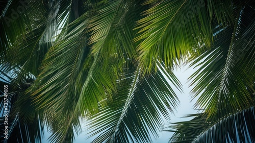 A close up of a palm tree with the sky in background  AI